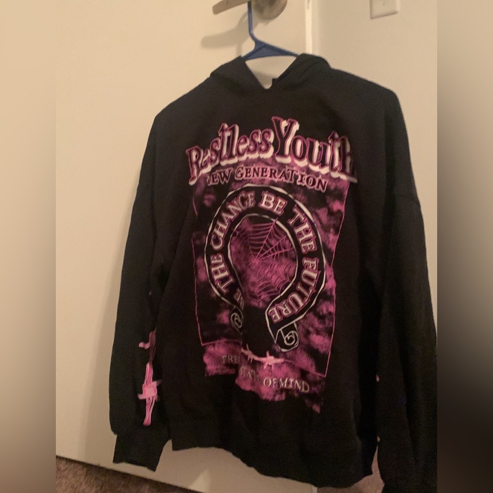 Grunge black and pink hoodie SIZE X SMALL